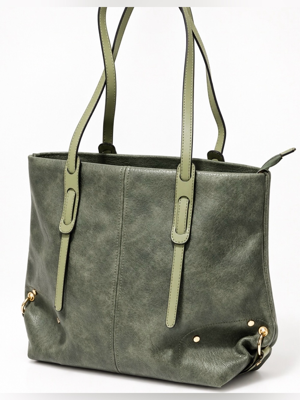 NWT! Tumbled Leather “Andria” Extra Soft Tote, Olive Green